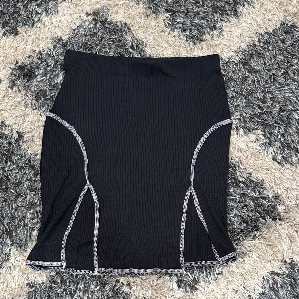 Elegant Black Skirt with White Stitching